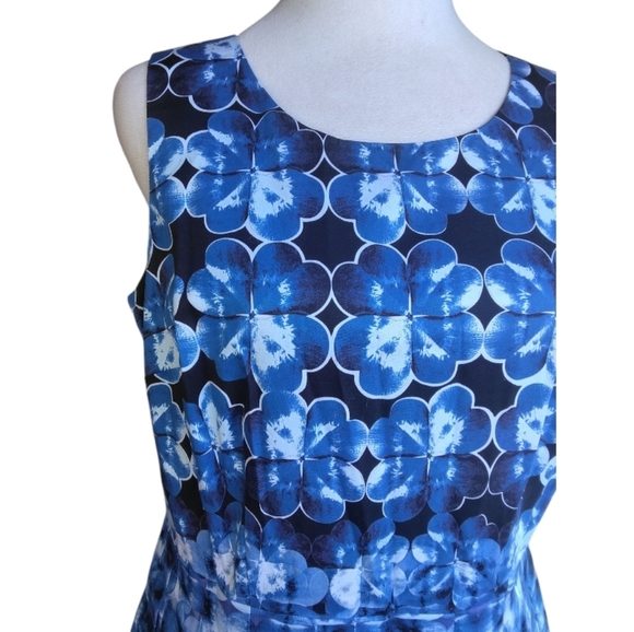 Talbots Blue & White Gingham Floral Fit N Flare Style Midi Length Dress Size 6P - Picture 5 of 10